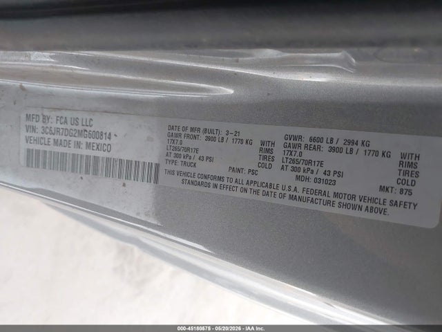 RAM 1500 Classic 2021 3C6JR7DG2MG600814 Image 9