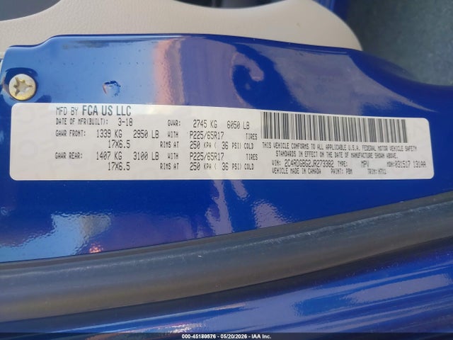 2018 Dodge Grand Caravan Se მანქანა იყიდება აუქციონზე, vin: 2C4RDGBG2JR273382, აუქციონის ნომერი: 45180576