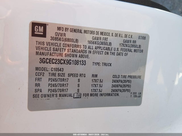 Продажа на аукционе авто 2009 Chevrolet Silverado 1500 Lt, vin: 3GCEC23CX9G108133, номер лота: 45180604