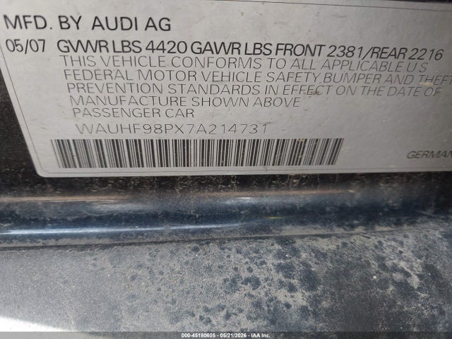 Продаж на аукціоні авто 2007 Audi A3 2.0t, vin: WAUHF98PX7A214731, номер лоту: 45180605