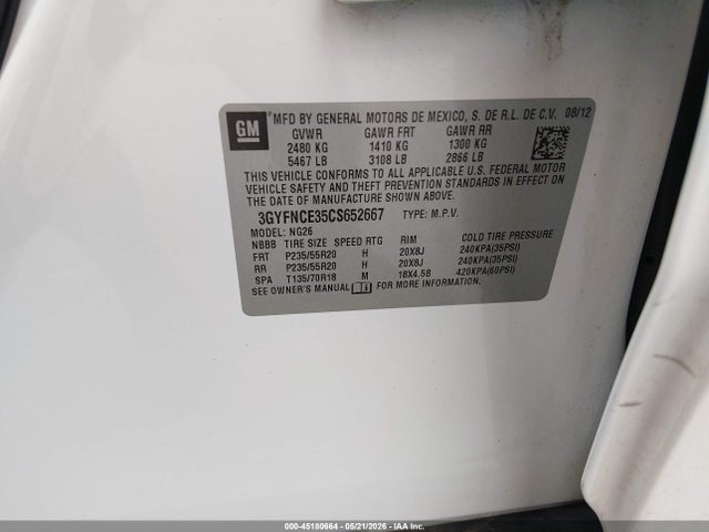 Продаж на аукціоні авто 2012 Cadillac Srx Premium Collection, vin: 3GYFNCE35CS652667, номер лоту: 45180664