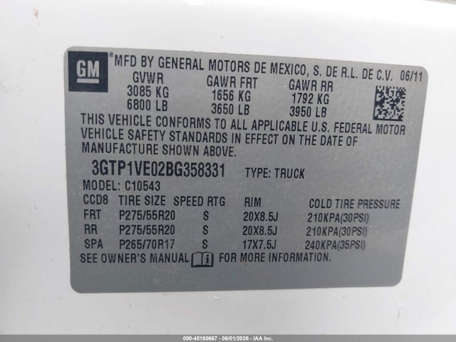 Aukcja sprzedaży 2011 Gmc Sierra 1500 Sle, vin: 3GTP1VE02BG358331, numer aukcji: 45180667