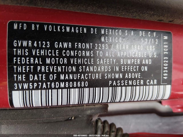 Продажа на аукционе авто 2013 Volkswagen Beetle 2.5l, vin: 3VW5P7AT6DM808680, номер лота: 45180683