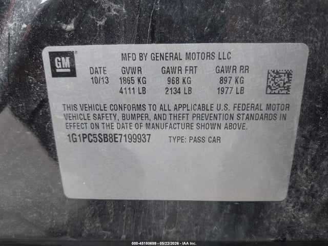 1G1PC5SB8E7199937 Chevrolet Cruze 1lt Auto
