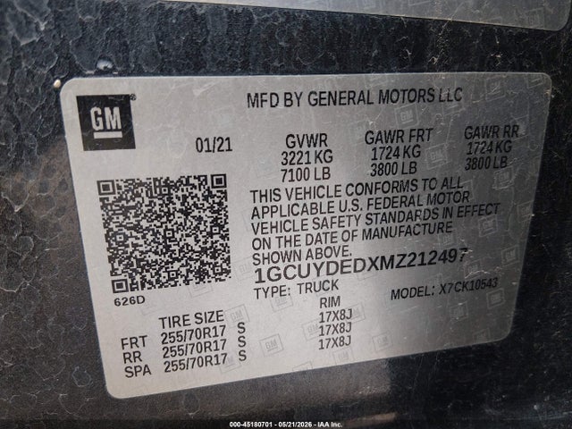 Chevrolet Silverado 1500 2021 1GCUYDEDXMZ212497 Image 9
