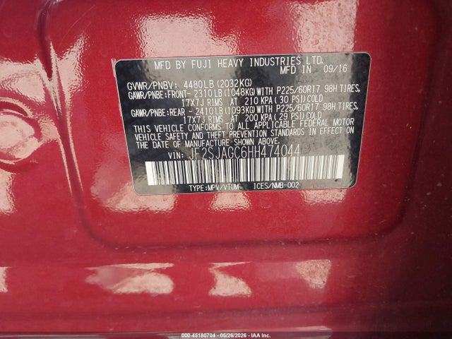 45180704 :رقم المزاد ، JF2SJAGC6HH474044 vin ، 2017 Subaru Forester 2.5i Premium مزاد بيع