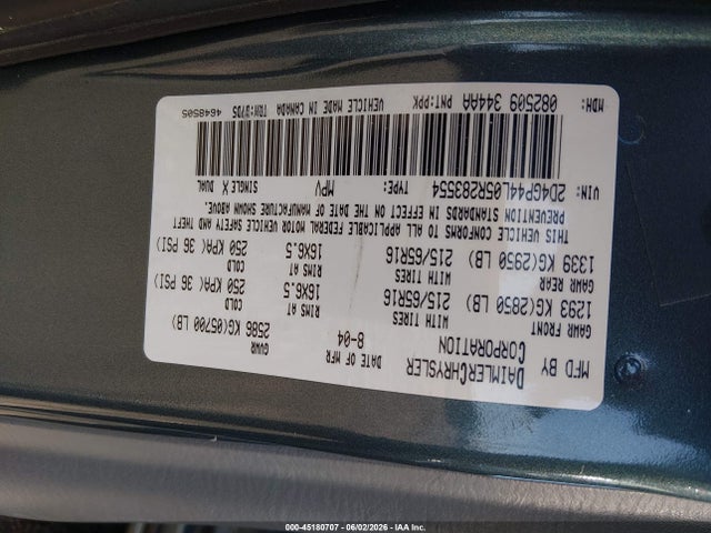 Продажа на аукционе авто 2005 Dodge Grand Caravan Sxt, vin: 2D4GP44L05R283554, номер лота: 45180707