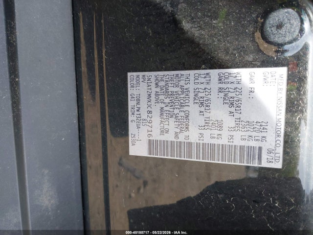 Aukcja sprzedaży 2018 Nissan Rogue S, vin: 5N1AT2MVXJC829716, numer aukcji: 45180717