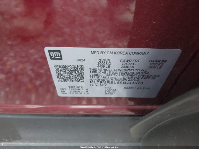 Aukcja sprzedaży 2025 Chevrolet Trailblazer Awd Lt, vin: KL79MRSL6SB111373, numer aukcji: 45180741