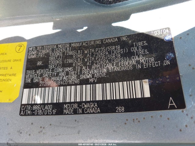 Auction sale of the 2004 Lexus Rx 330, vin: 2T2HA31U84C016246, lot number: 45180748