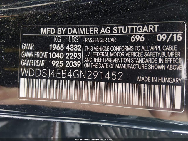 Aukcja sprzedaży 2016 Mercedes-benz Cla 250, vin: WDDSJ4EB4GN291452, numer aukcji: 45180758
