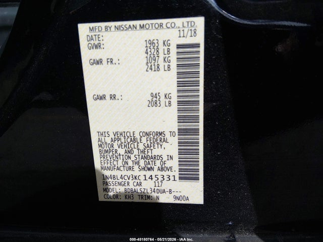 Nissan Altima 2.5 Sr 2019 1N4BL4CV3KC145331 Image 9