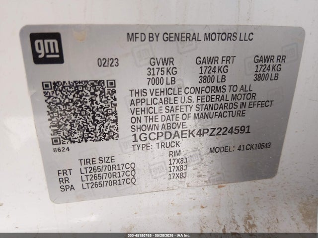 1GCPDAEK4PZ224591 Chevrolet Silverado 1500 4wd Short Bed Wt