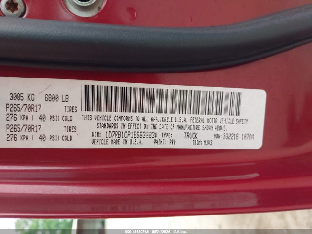 Продаж на аукціоні авто 2011 Ram Ram 1500 Slt, vin: 1D7RB1CP1BS636830, номер лоту: 45180769