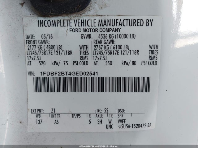 Aukcja sprzedaży 2016 Ford F-250 Xl, vin: 1FDBF2BT4GED02541, numer aukcji: 45180786