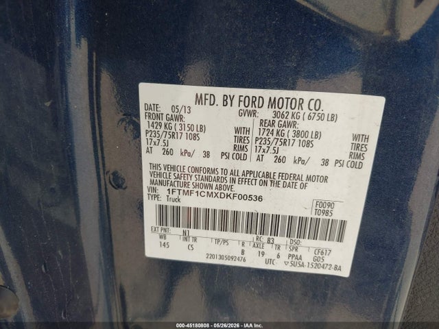 45180808 :رقم المزاد ، 1FTMF1CMXDKF00536 vin ، 2013 Ford F-150 Xl مزاد بيع