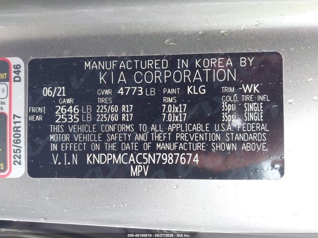 Aukcja sprzedaży 2022 Kia Sportage Lx, vin: KNDPMCAC5N7987674, numer aukcji: 45180819