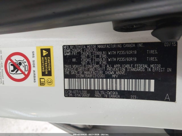 Aukcja sprzedaży 2015 Lexus Rx 350, vin: 2T2BK1BA8FC312060, numer aukcji: 45180826