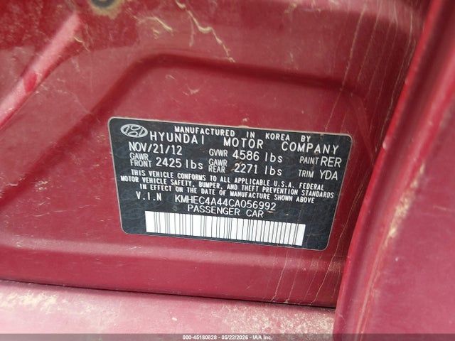 2012 Hyundai Sonata Hybrid მანქანა იყიდება აუქციონზე, vin: KMHEC4A44CA056992, აუქციონის ნომერი: 45180828