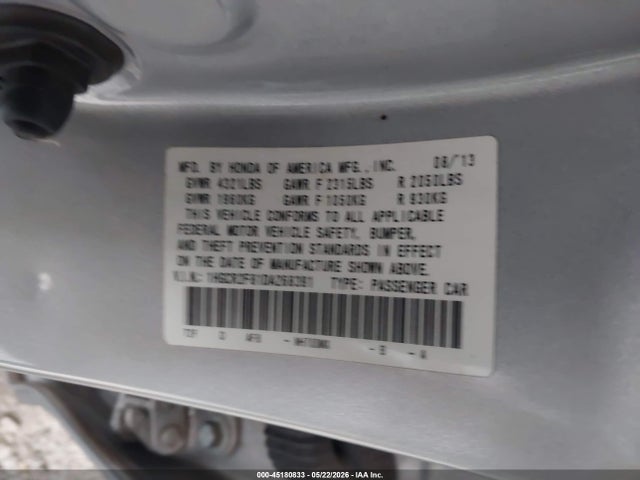 Aukcja sprzedaży 2013 Honda Accord Ex-l, vin: 1HGCR2F81DA268391, numer aukcji: 45180833