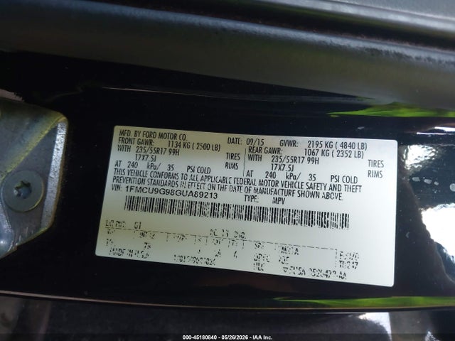 Aukcja sprzedaży 2016 Ford Escape Se, vin: 1FMCU9G98GUA89213, numer aukcji: 45180840