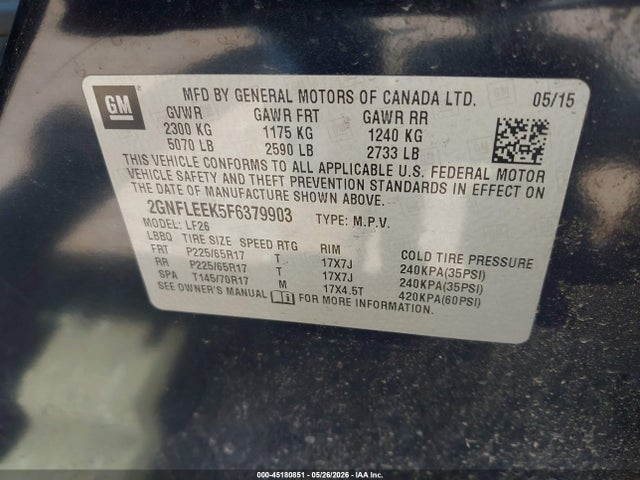 Продаж на аукціоні авто 2015 Chevrolet Equinox Ls, vin: 2GNFLEEK5F6379903, номер лоту: 45180851