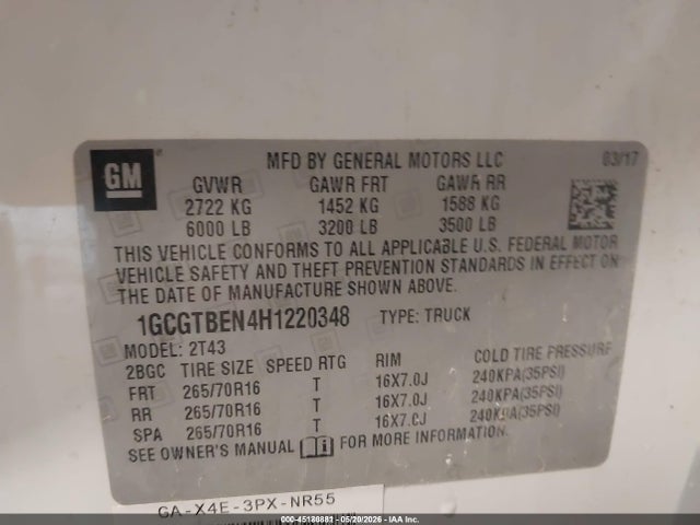 1GCGTBEN4H1220348 Chevrolet Colorado Wt