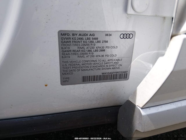 Aukcja sprzedaży 2024 Audi Q5 Premium 45 Tfsi S Line Quattro, vin: WA1GAAFY5R2153497, numer aukcji: 45180892