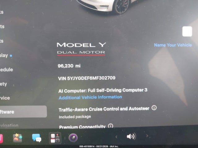 45180914 :رقم المزاد ، 5YJYGDEF6MF302709 vin ، 2021 Tesla Model Y Performance Dual Motor All-wheel Drive مزاد بيع