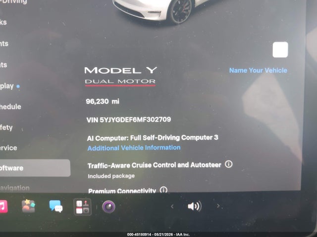 45180914 :رقم المزاد ، 5YJYGDEF6MF302709 vin ، 2021 Tesla Model Y Performance Dual Motor All-wheel Drive مزاد بيع