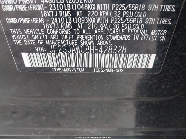Aukcja sprzedaży 2017 Subaru Forester 2.5i Touring, vin: JF2SJAWC8HH428328, numer aukcji: 45180919