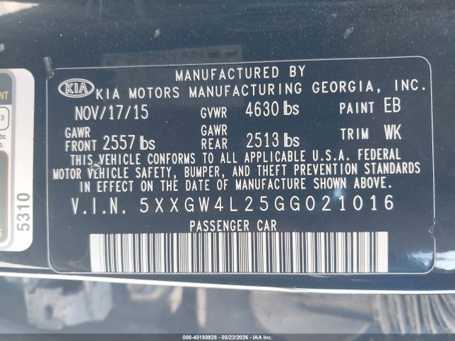 5XXGW4L25GG021016 KIA Optima Sx Turbo
