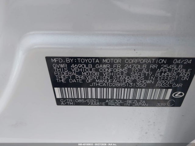 Aukcja sprzedaży 2024 Lexus Is 300, vin: JTHCA1D28R5131350, numer aukcji: 45180933