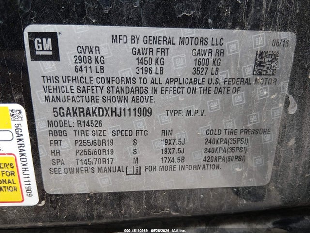 Buick Enclave Convenience 2017 5GAKRAKDXHJ111909 Image 9