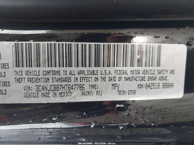 2017 Jeep New Compass Latitude Fwd მანქანა იყიდება აუქციონზე, vin: 3C4NJCBB7HT647786, აუქციონის ნომერი: 45180986