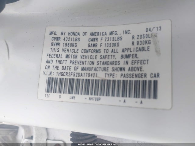 Продаж на аукціоні авто 2013 Honda Accord Sport, vin: 1HGCR2F52DA179421, номер лоту: 45181005