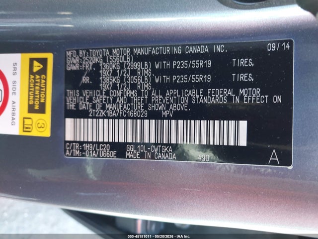 2015 Lexus Rx 350 მანქანა იყიდება აუქციონზე, vin: 2T2ZK1BA7FC168029, აუქციონის ნომერი: 45181011