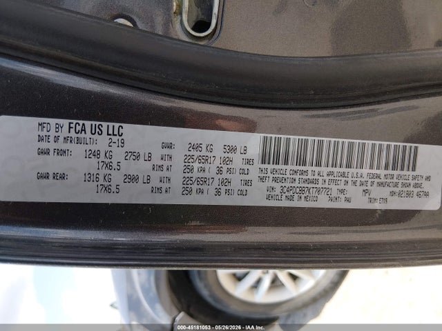 2019 Dodge Journey Se მანქანა იყიდება აუქციონზე, vin: 3C4PDCBB7KT707721, აუქციონის ნომერი: 45181053