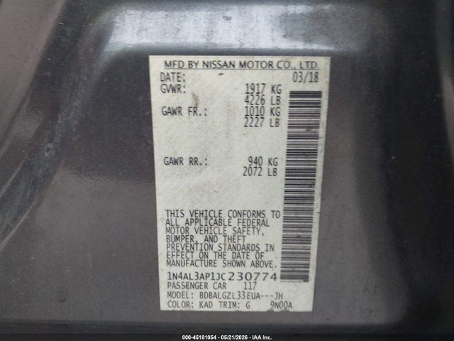 Nissan Altima 2.5 S 2018 1N4AL3AP1JC230774 Image 9