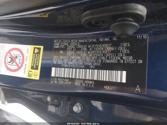 Продажа на аукционе авто 2011 Toyota Highlander Base V6, vin: 5TDBK3EH3BS052466, номер лота: 45181057