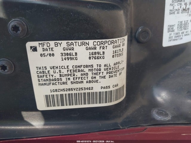45181074 :رقم المزاد ، 1G8ZH5285YZ253462 vin ، 2000 Saturn Sl1 مزاد بيع