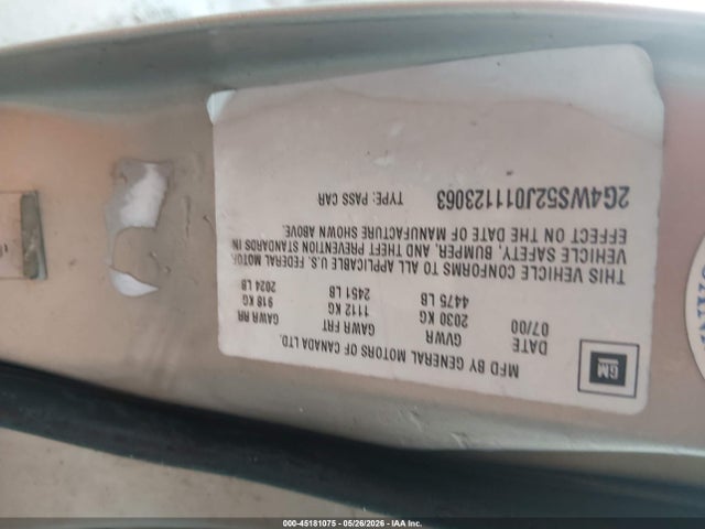 Aukcja sprzedaży 2001 Buick Century Custom, vin: 2G4WS52J011123063, numer aukcji: 45181075