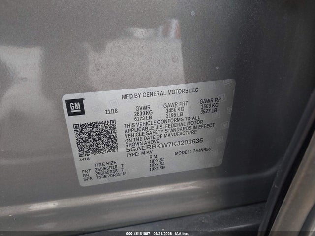 45181087 :رقم المزاد ، 5GAERBKW7KJ203636 vin ، 2019 Buick Enclave Fwd Essence مزاد بيع