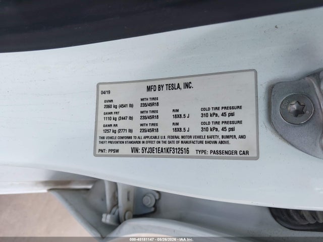 Tesla Model 3 Long Range/mid Range/standard Range/standard Range Plus 2019 5YJ3E1EA1KF312516 Image 9