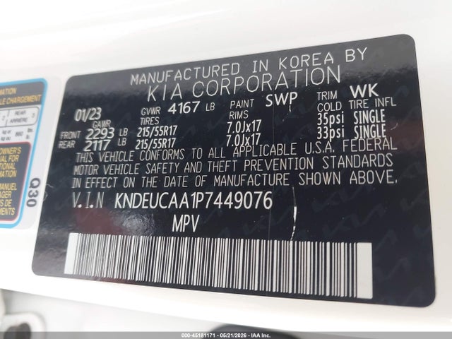 Продажа на аукционе авто 2023 Kia Seltos S, vin: KNDEUCAA1P7449076, номер лота: 45181171
