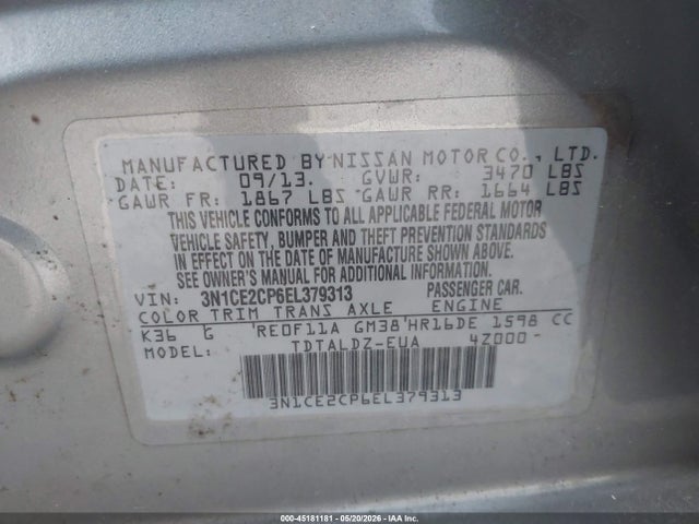 Aukcja sprzedaży 2014 Nissan Versa Note Sv, vin: 3N1CE2CP6EL379313, numer aukcji: 45181181
