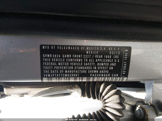 45181194 :رقم المزاد ، 3VWJP7AT7CM628881 vin ، 2012 Volkswagen Beetle 2.5l مزاد بيع