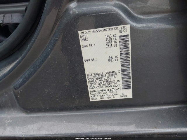 1N4BL4BV8NN417625 Nissan Altima S Fwd