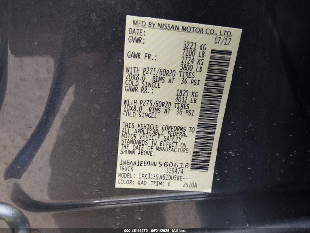 Aukcja sprzedaży 2017 Nissan Titan Sv, vin: 1N6AA1E69HN560616, numer aukcji: 45181270
