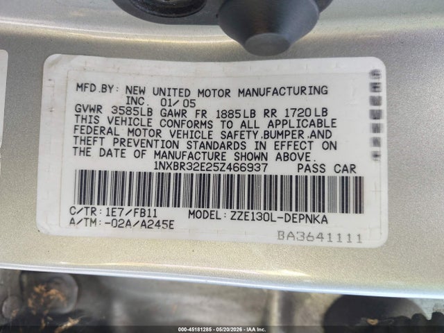 Продаж на аукціоні авто 2005 Toyota Corolla Le, vin: 1NXBR32E25Z466937, номер лоту: 45181285